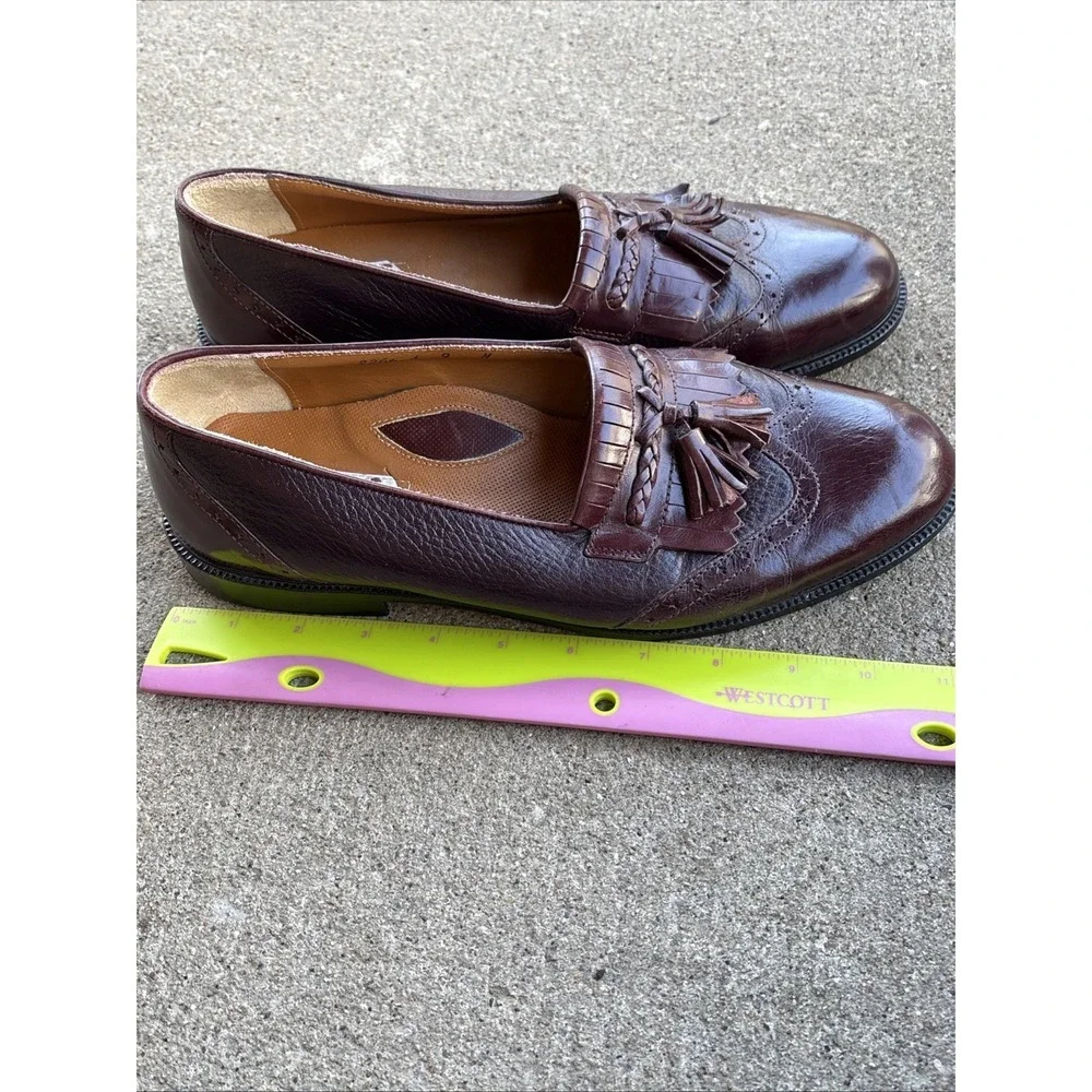 Stanley Blacker Burgundy Leather Slip On Tassel Shoes 9M Wing Tip Old‎ Money